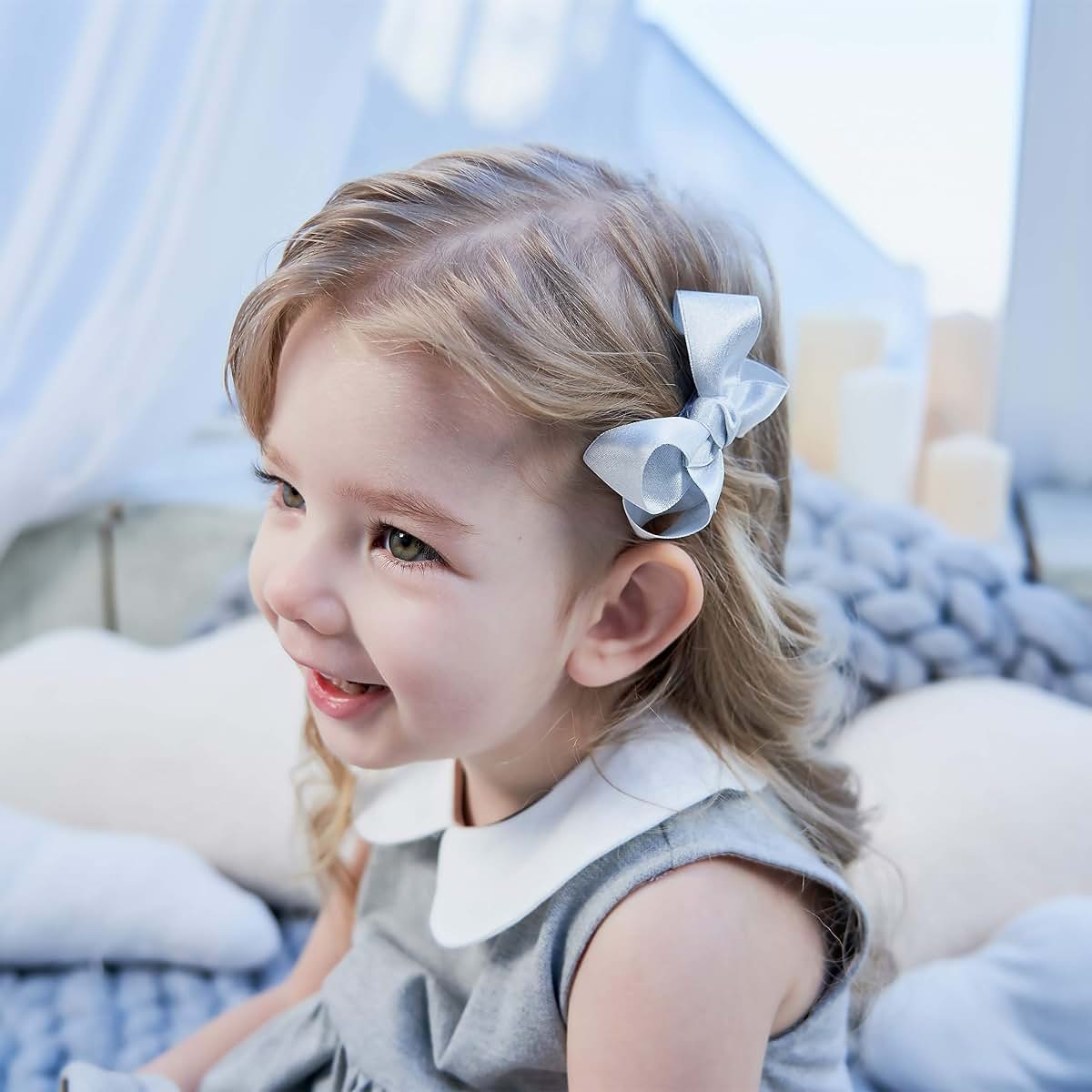 Belle Beau Baby Girls' Hair Bow Clips, 10-Piece Ribbon Lined Set (photo 3)