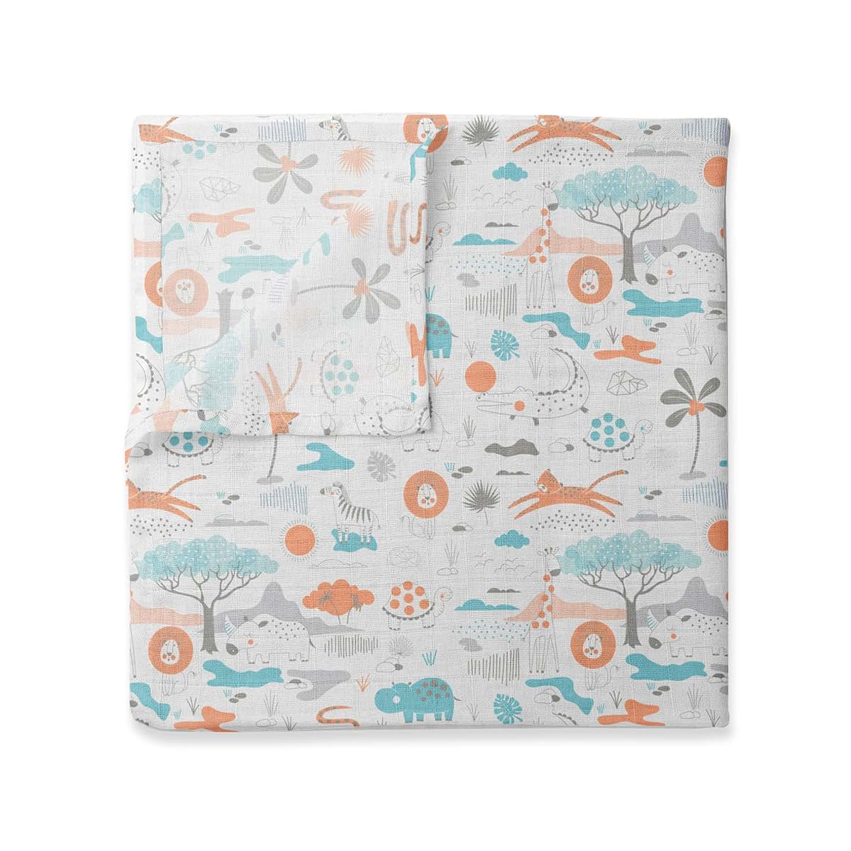 Bacati - 2 Pack Jungle Safari Baby Blankets Boys Swaddle Wrap Soft Breathable Cotton Muslin Swaddle Blankets Receiving (photo 4)