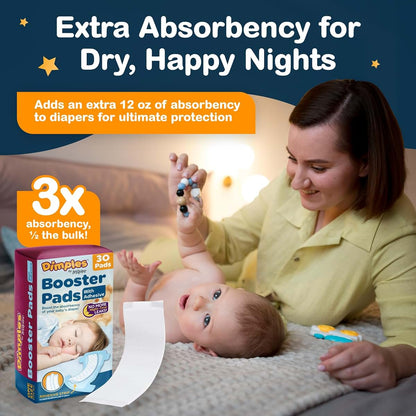 Inspire Dimples Booster Pads, Baby Diaper Doubler with Adhesive - Boosts Diaper Absorbency - No More leaks 30 Count