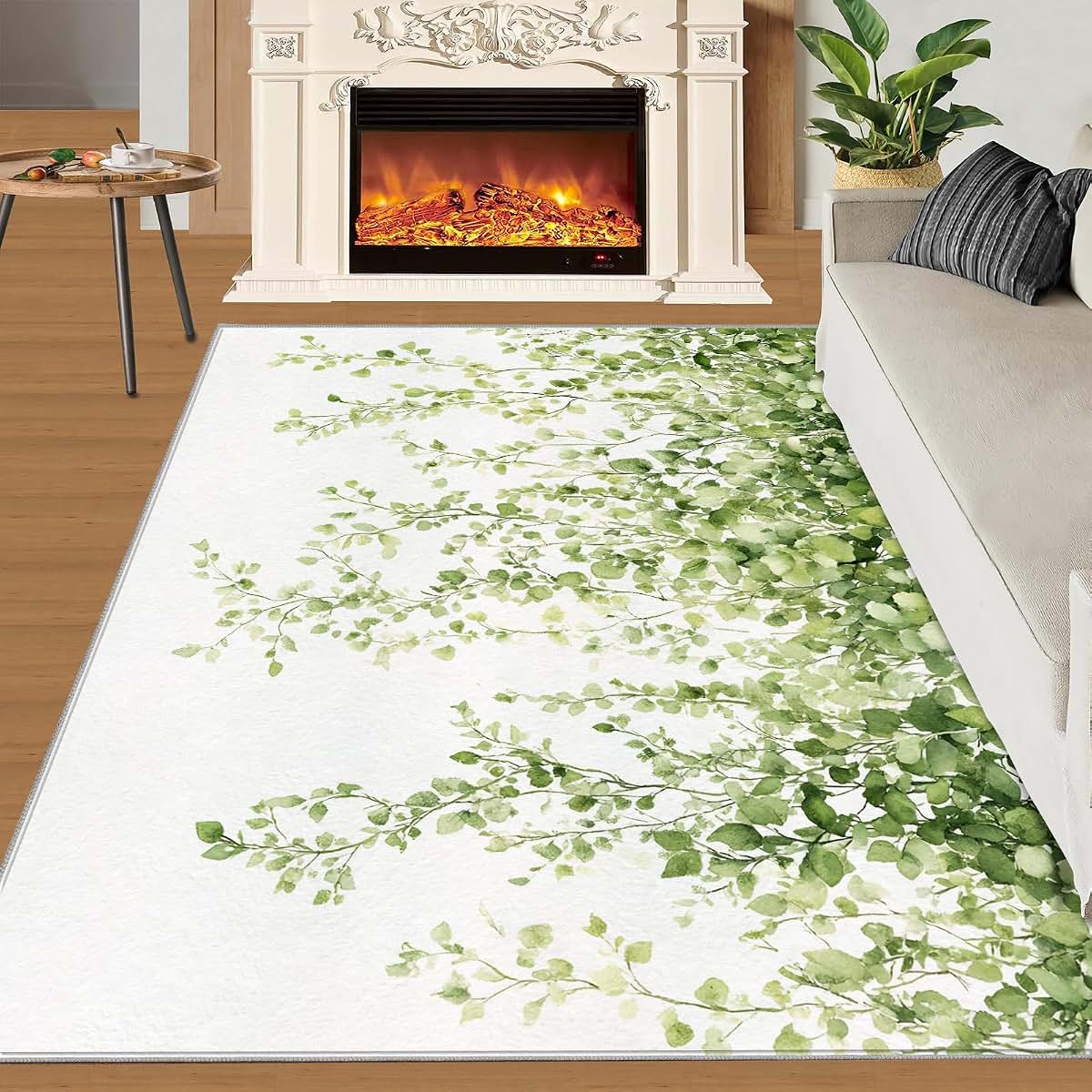 Hygiuid Green Eucalyptus Area Rug 5x6 Floral Rectangular Rug