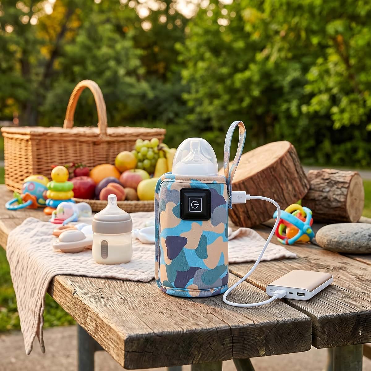 USB Milk Bottle Warmer Bag, Adjustable Size & Temperature, 40–60°C, Blue
