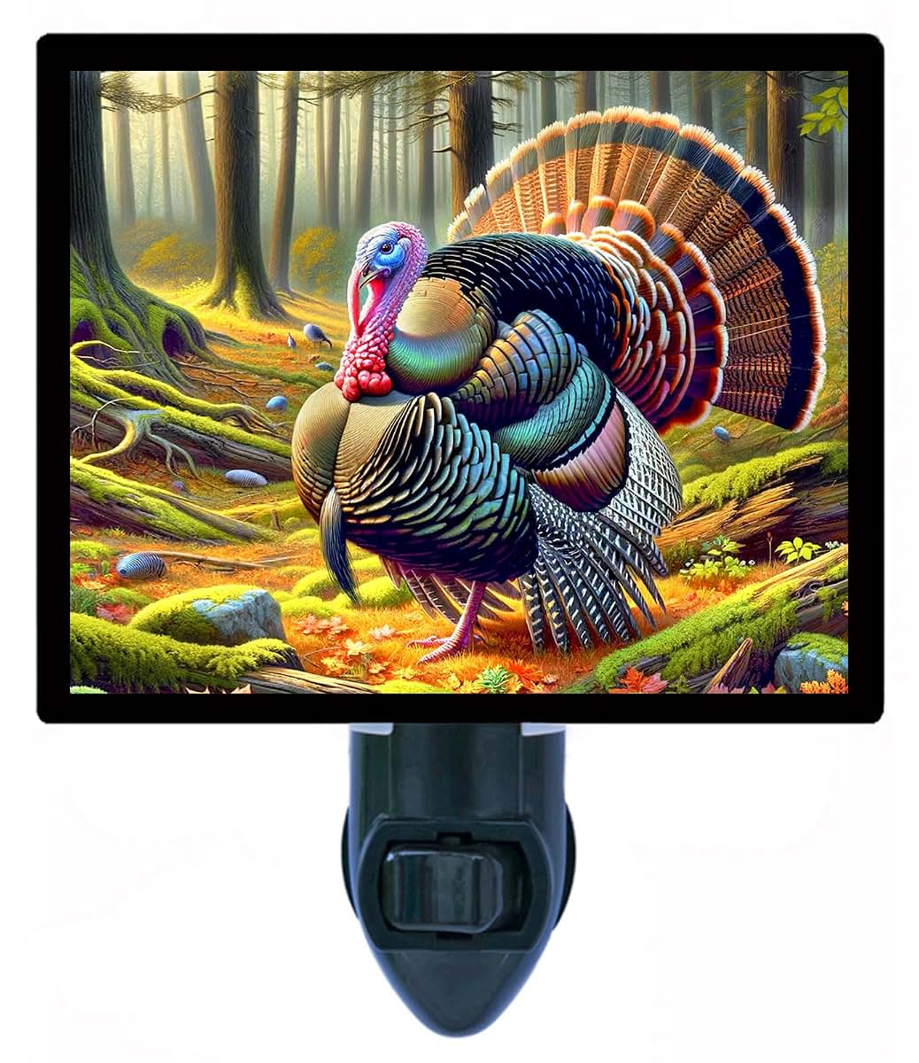 Night Light Designs Turkey Night Light – Fall Wildlife Design, Fully Enclosed, Rotating Plug, Glass Front, 4 Watt Bulb