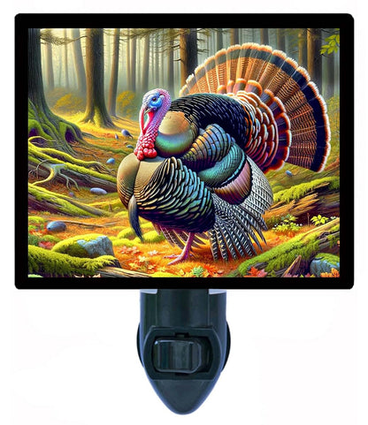 Night Light Designs Turkey Night Light – Fall Wildlife Design, Fully Enclosed, Rotating Plug, Glass Front, 4 Watt Bulb
