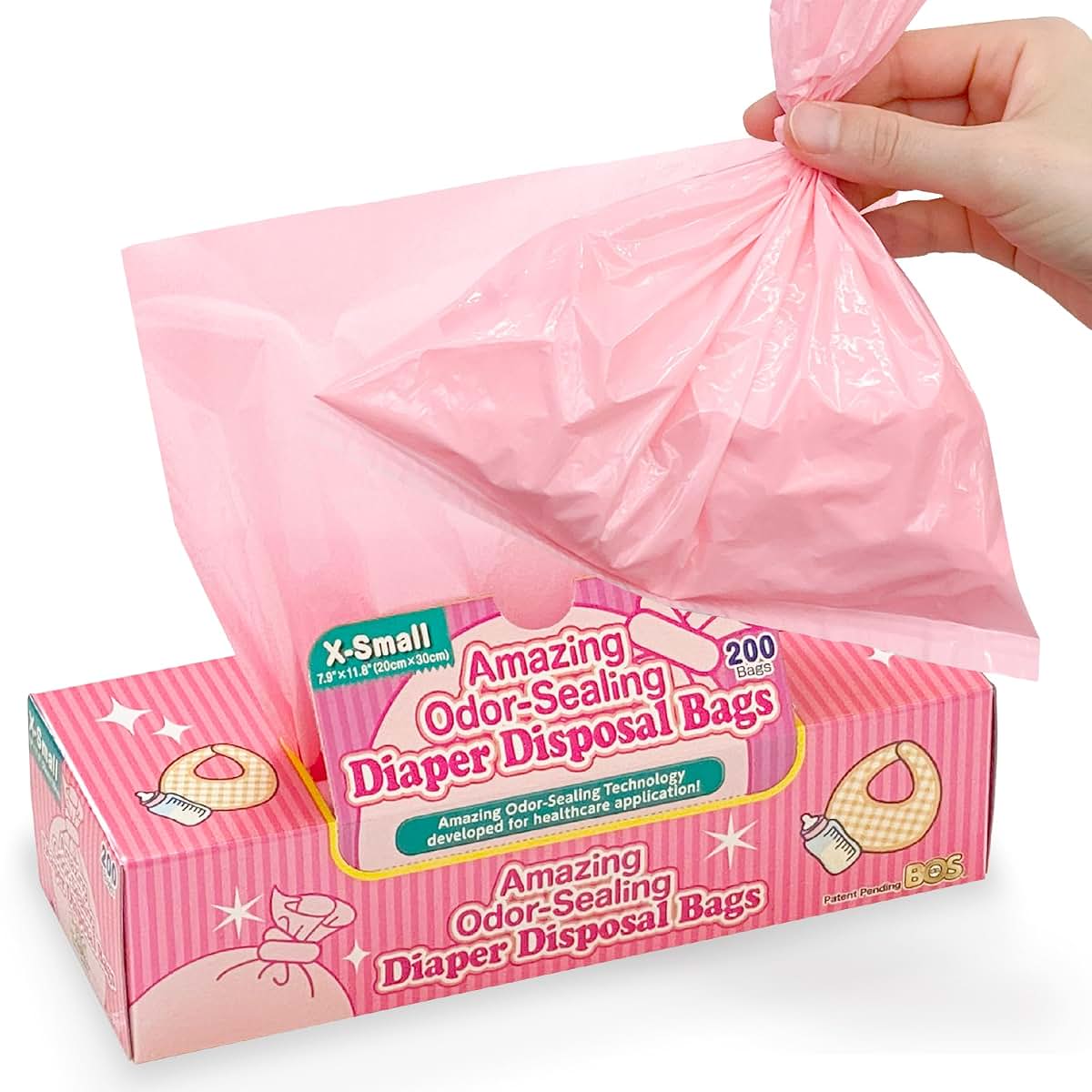 BOS Baby Diaper Disposal Bags, Unscented, 200 Count