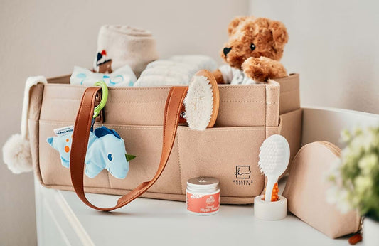 Keller's Corner Baby Diaper Caddy Organizer Beige Large & Small Pouch/Portable Holder Bag for Changing Table &