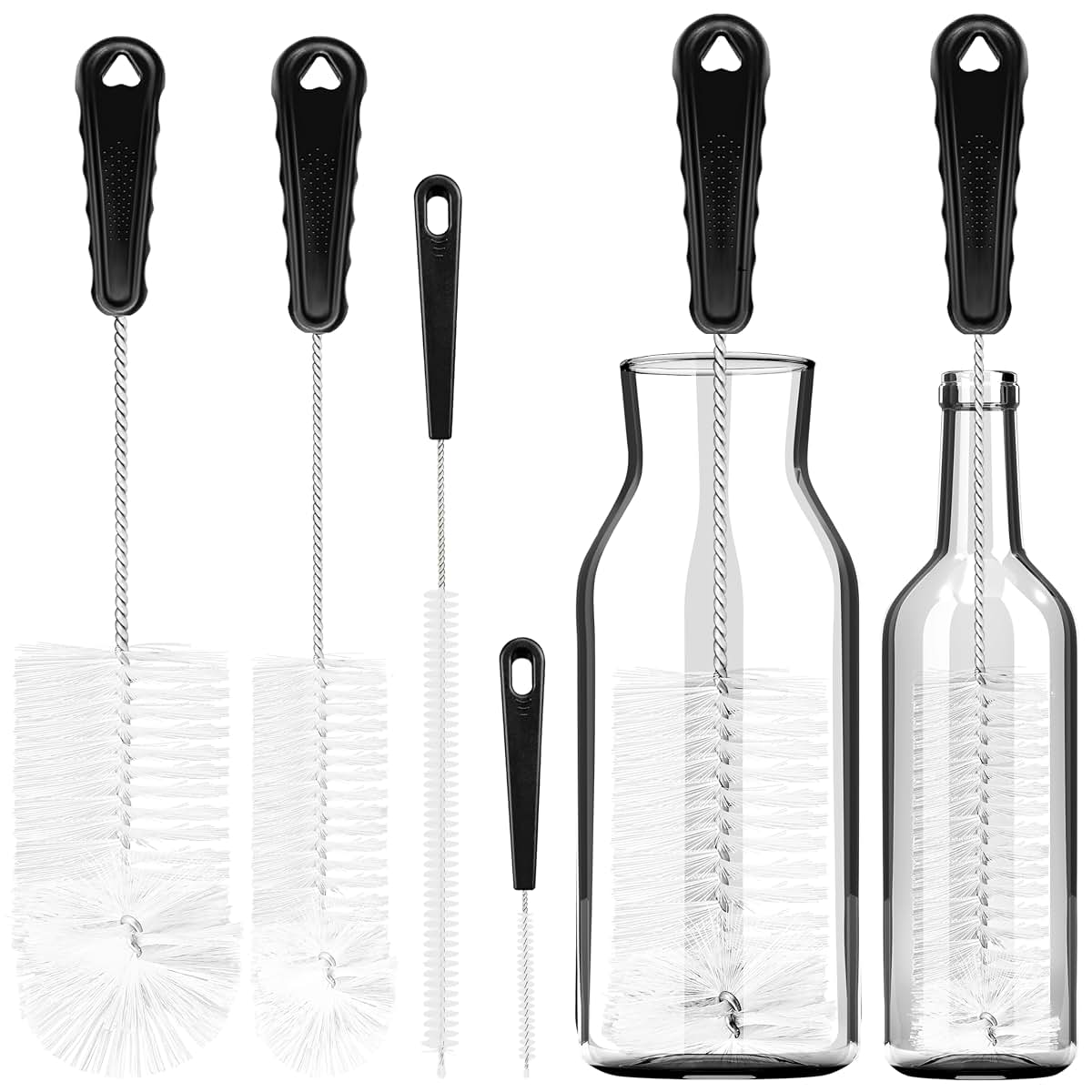 Birswoil 4Pcs Bottle Cleaning Brush Set with Long Handle and Straw Brush for Bottles, Jars, and Sippy Cups