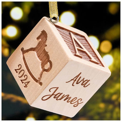 Glitzby Baby’s First Christmas Ornament 2026 – Personalized Wooden Keepsake Block with Name & Year – Custom Engraved (photo 2)