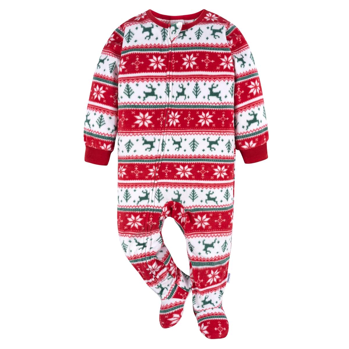 Gerber Baby & Toddler Fleece Footed Pajamas 2-Pack, Red and Green Festive Pattern