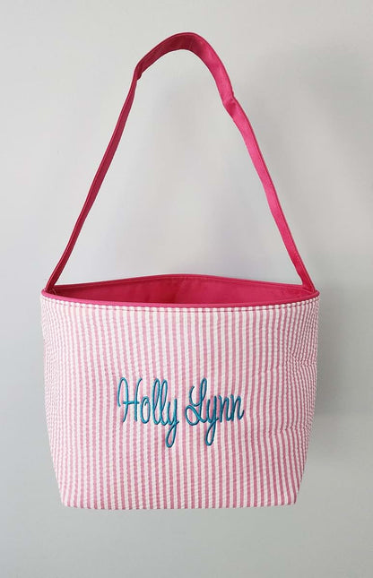 Sona G Designs Personalized Seersucker Stripe Easter Basket Bucket Tote Bag