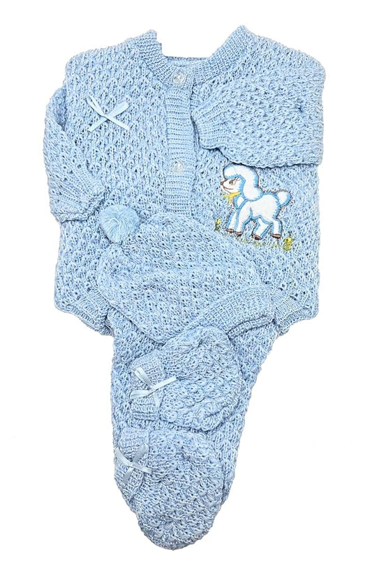 Party Favors Plus Blue Crochet Baby Outfit Set with Puppy Design, Booties and Hat, Newborn Size