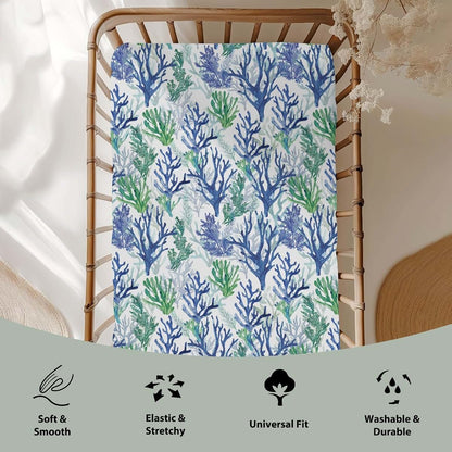 ZoUbqchY Coral Reef Baby Crib Sheet, 52x28, Stretchy Fitted, Polyester