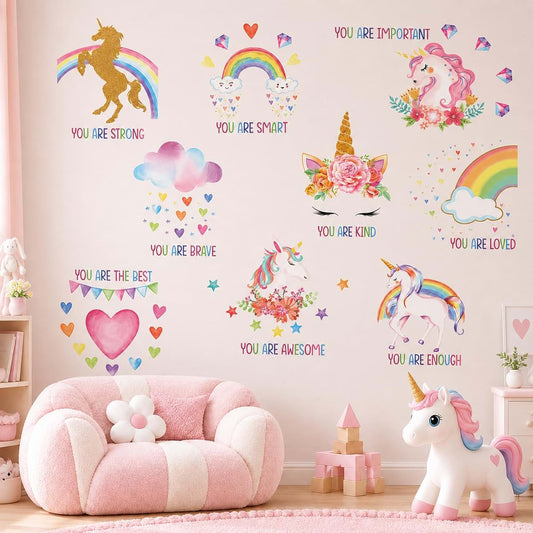 BabyOneStop Epakh 9 Piece Unicorn Wall Decals For Nursery Decor
