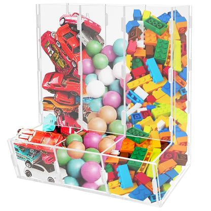 Montex Acrylic Wall Toy Dispenser, Acrylic Wall Storage, (Triple Compartment) Hanging Organizer and Storage Bin for