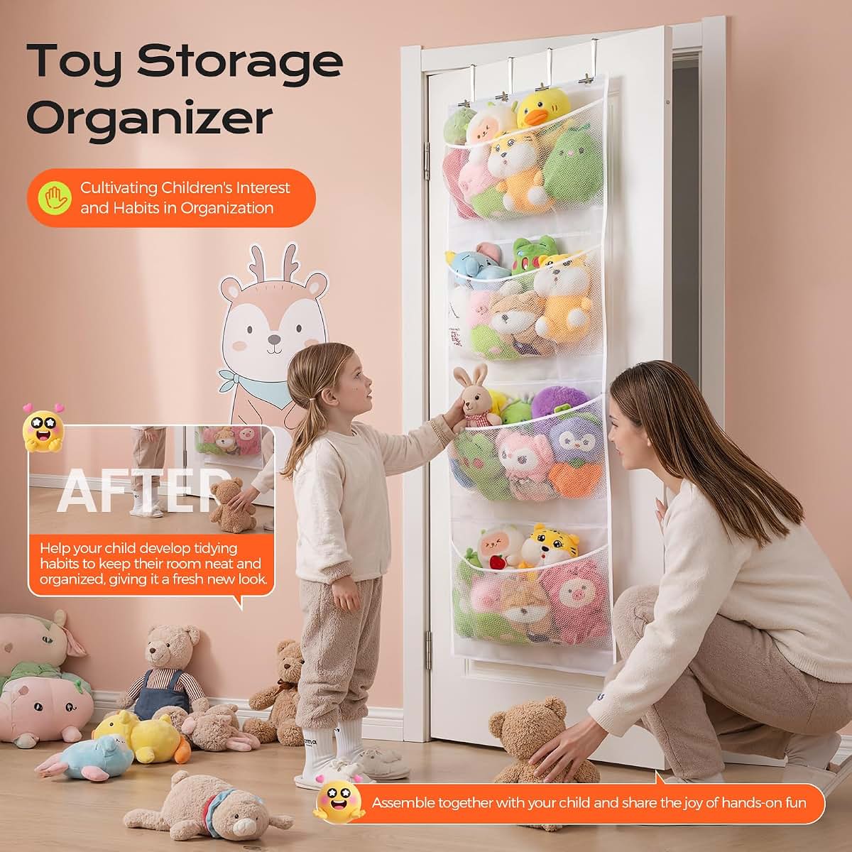 Modular Stuffed Animal Storage Over the Door Organizer for Toys and Essentials