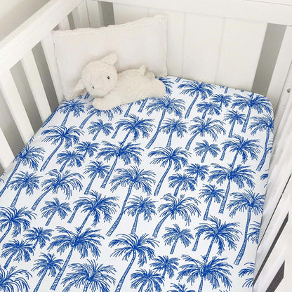 Dpjkevw Tropical Palm Tree Baby Crib Sheets Boys & Girls Blue Palm Trees Soft Fitted Newborn Bedding Nursery Baby