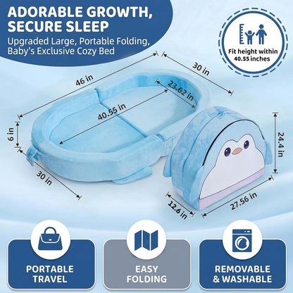 Folding Toddler Floor Bed with Penguin Design for Travel and Home