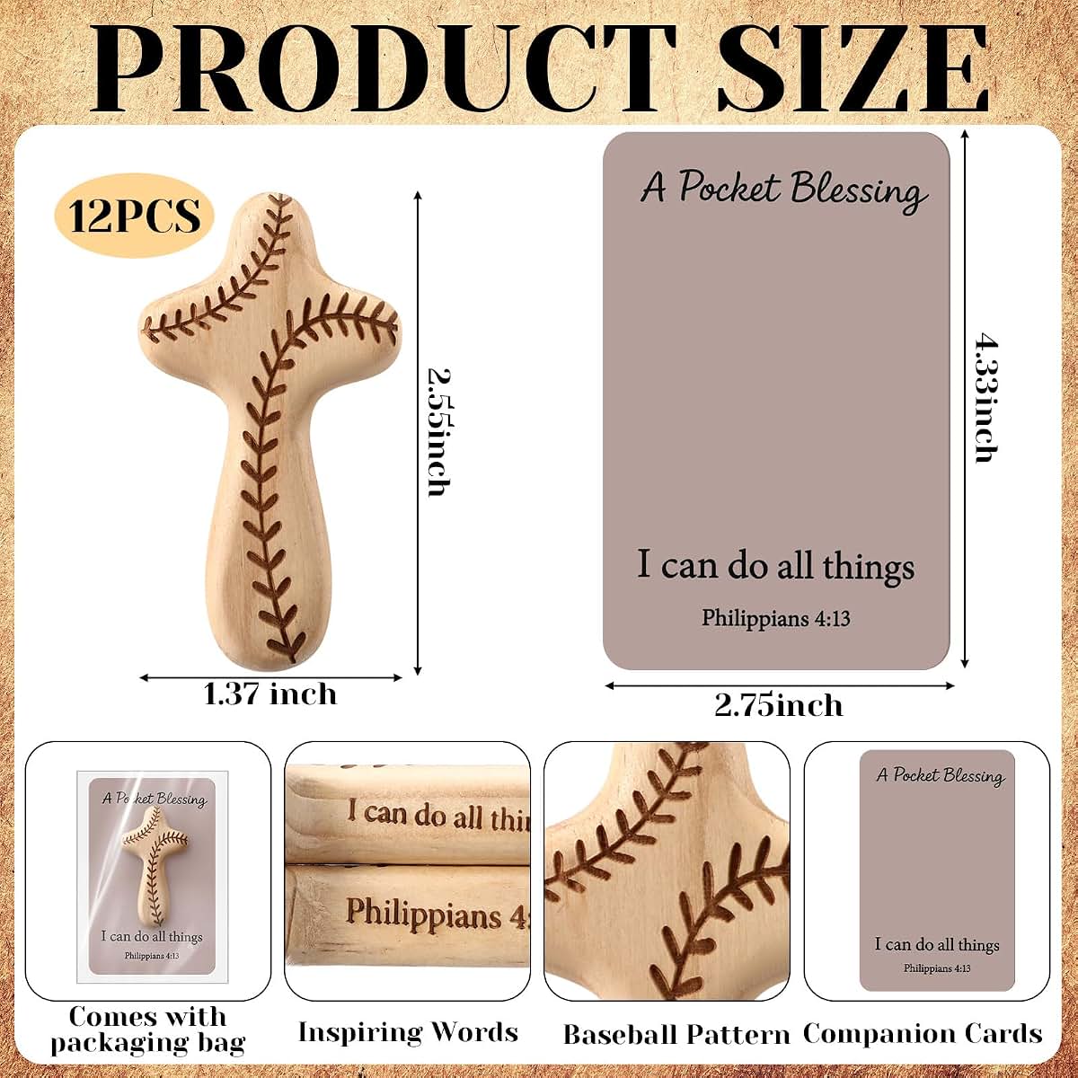 Gerrii 12 Piece Baseball Cross Pocket Blessing Gift Set