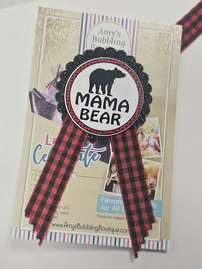 Amy's Bubbling Boutique Mama Bear & Papa Bear Baby Shower Pins Daddy to Be Pin Buffalo Plaid Gender Reveal, Red & Black (photo 3)