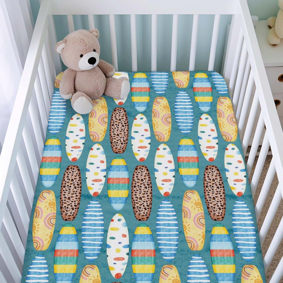 Boho Surfboard Crib Sheets for Standard Crib Mattress - 52" x 28" Fitted Bedding