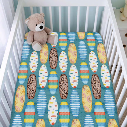 Boho Surfboard Crib Sheets for Standard Crib Mattress - 52" x 28" Fitted Bedding
