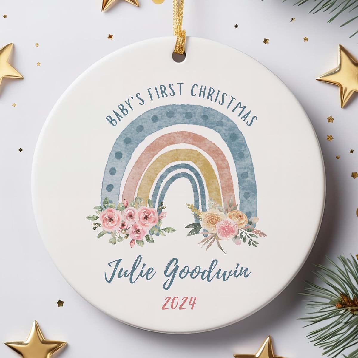 Haqco Personalized Baby’s First Christmas Ornament, Custom Ceramic Keepsake (photo 3)