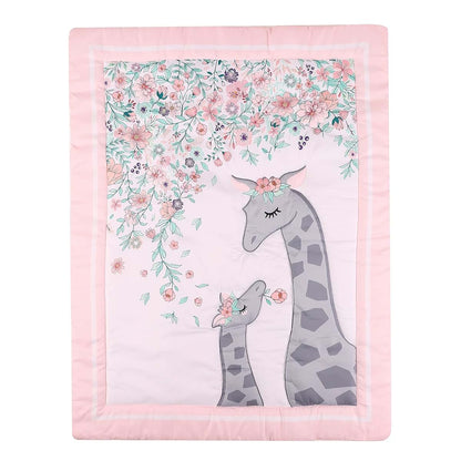 JAHbaby 6 Piece Pink Floral Giraffe Crib Bedding Set, 28x52
