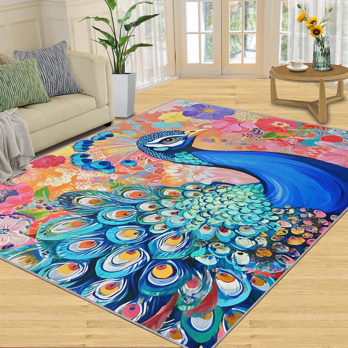 HYGIUID 4x5 Regal Peacock Area Rugs - Washable Kids Carpet (photo 3)