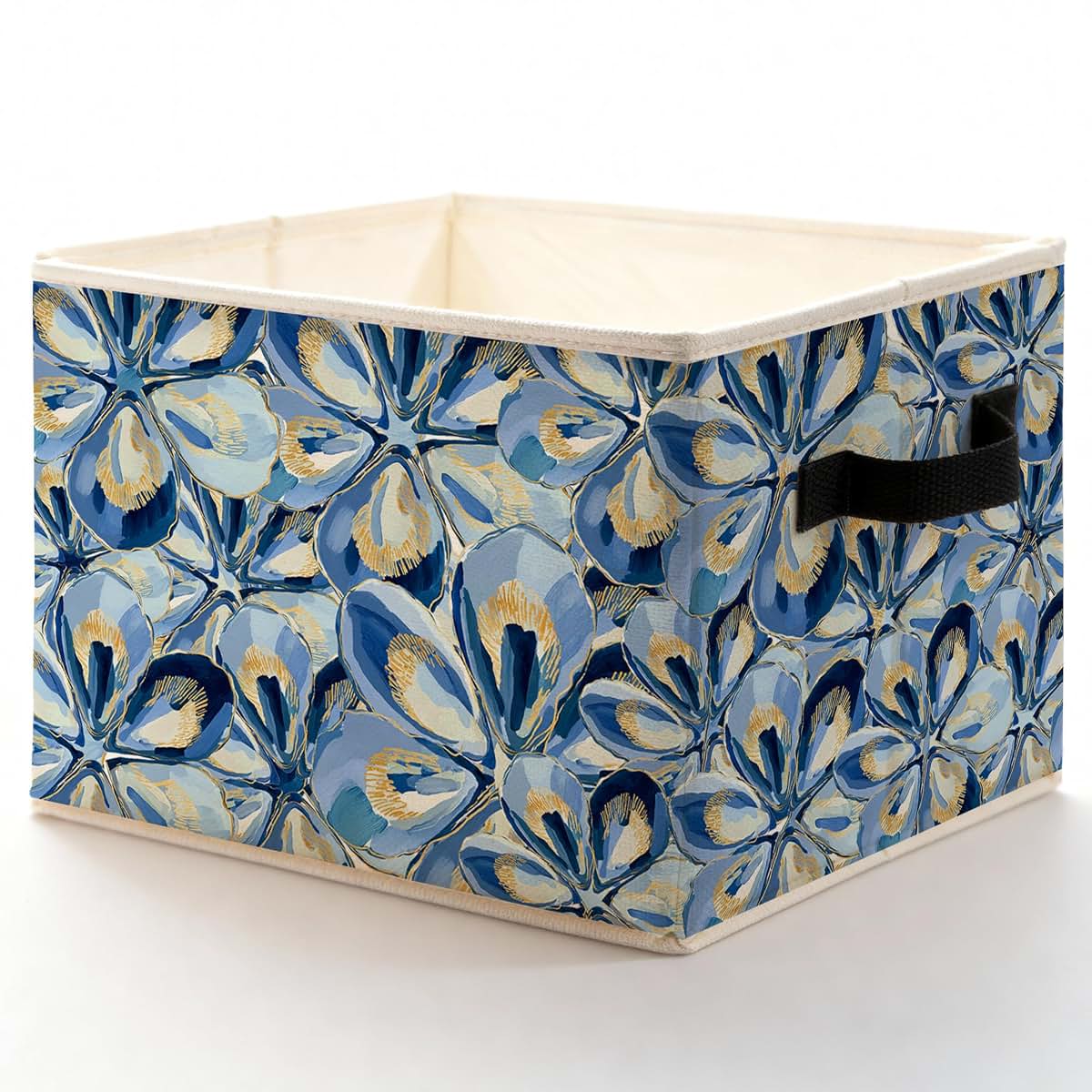 Blue Gold Oyster Coastal Beach Storage Bin Organizer