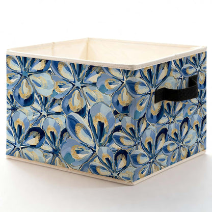 Blue Gold Oyster Coastal Beach Storage Bin Organizer