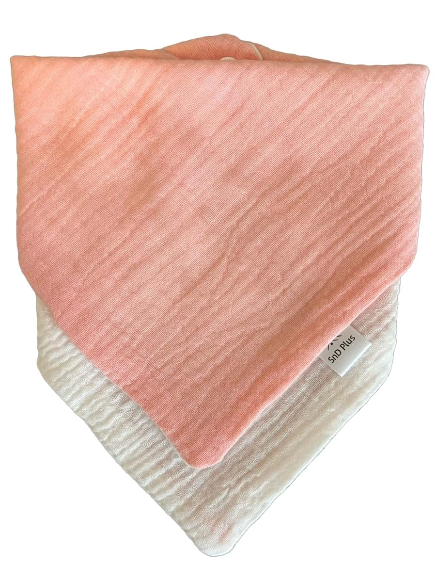 SnD Plus Muslin Bibs 2 Layers Cotton Triangle Reversible Baby Bibs 5 Pack (Solid, 0-36 Months) (photo 4)