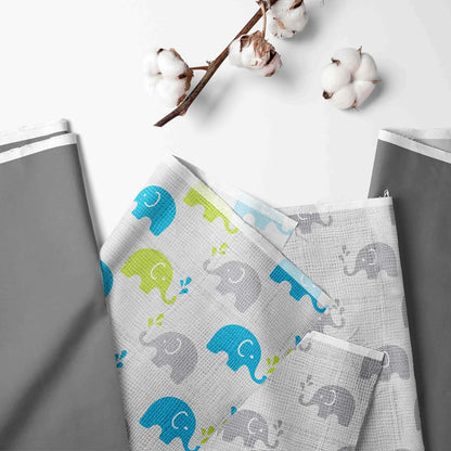 Bacati Elephants Muslin 2 Piece Security Blankets, Aqua/Lime/Grey (photo 2)