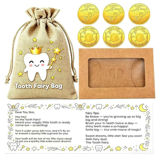 ZOOLMEEAN Tooth Fairy Gold Coins Keepsake Gift Set for Boys Girls, Magical Commemorative Coins for Lost Teeth