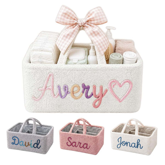 DreamyDecor Personalized Baby Basket for Gifts with Knitted Name, Custom Boy Girl Baby Storage Basket with Removable