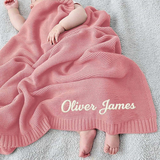 Noni Personalized Knit Embroidered Baby Name Blanket Custom Embroidered Cotton Nursery Blanket Gifts for Newborn Baby