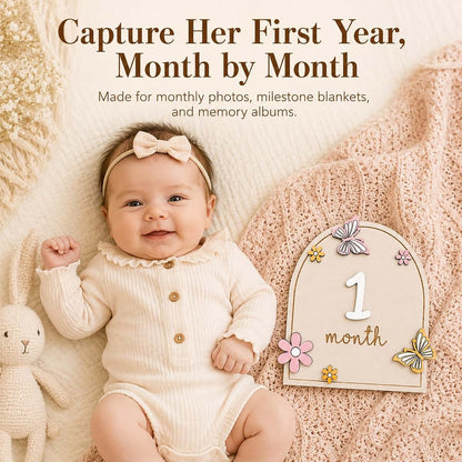 Whimoxa Wooden Baby Monthly Milestone Signs With Butterfly And Flower Design (photo 3)
