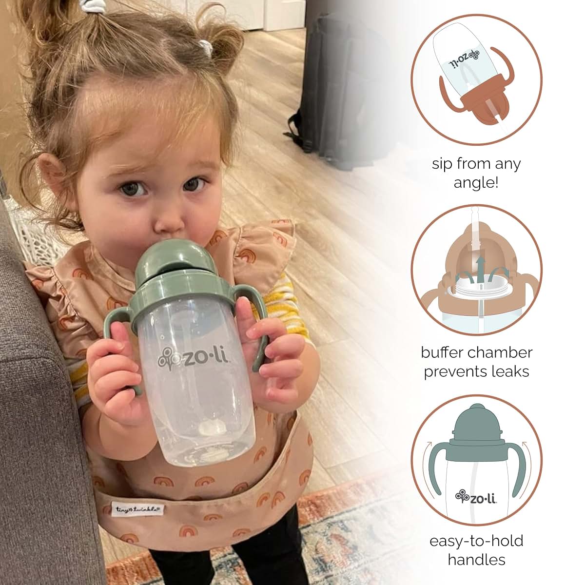ZOLI INC Clear Puppies & Poppies Baby Sip Flip Weighted Straw Sippy Cup