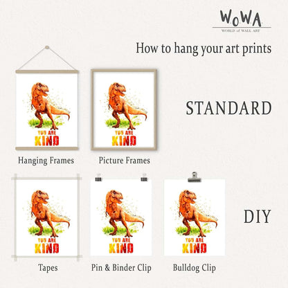 W.O.W.A World Of Wall Art Dinosaur Prints Set, 8x10 Inch Unframed