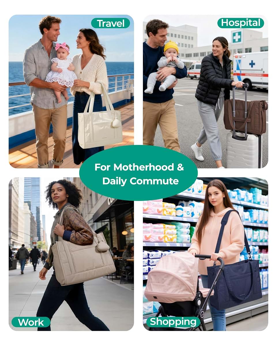 BAGSMART Diaper Bag Tote with Insulated Pockets, Pacifier Case, Stroller Straps & Changing Pad