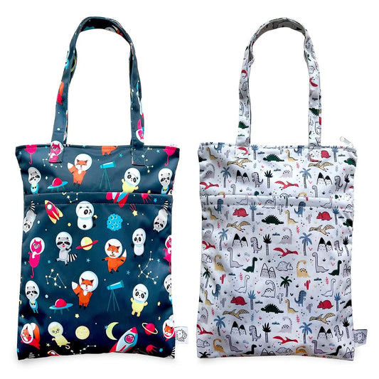 FLOCK THREE 2PCS Bundle Wet Dry Bag Waterproof Tote Reusable Wet Clothes Baby Diapers Stroller Swimsuit Travel Small