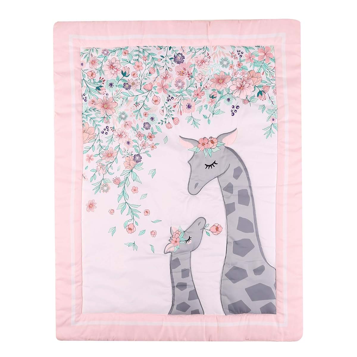 CribMATE Pink Floral Giraffe Nursery Crib Bedding Set