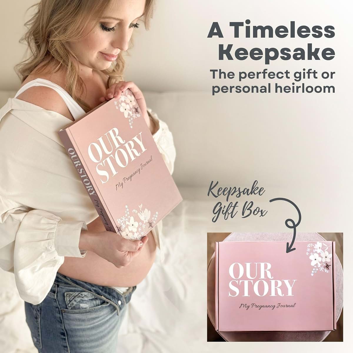 Oakwood and Co. Pregnancy Journal Baby Book, Hardcover Keepsake with Stickers