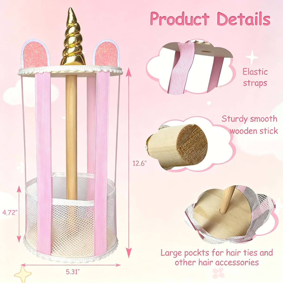 HY.MIS Pink Bow Holder for Girls Hair Bows and Clips, Wall Mount Storage Organizer