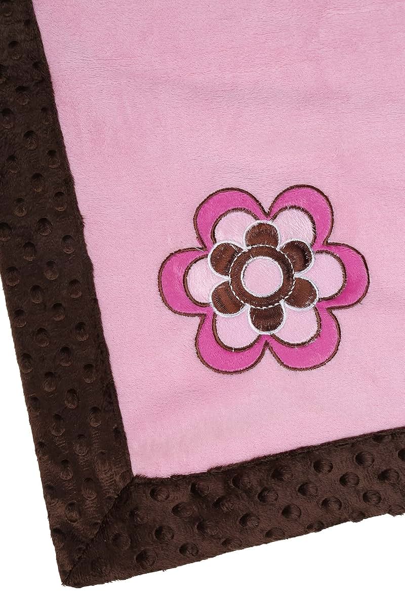 Bacati Damask Pink and Chocolate Velor Baby Blanket (photo 3)