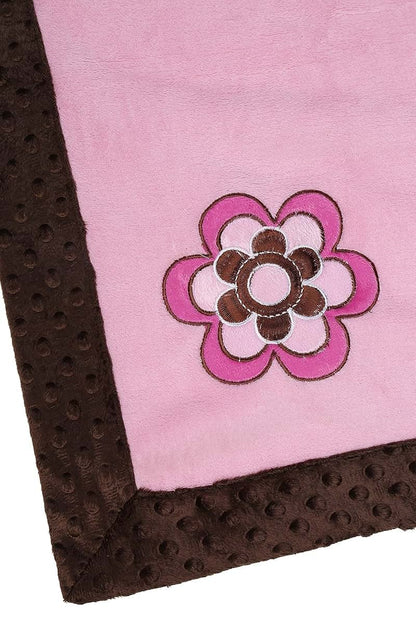 Bacati Damask Pink and Chocolate Velor Baby Blanket (photo 3)