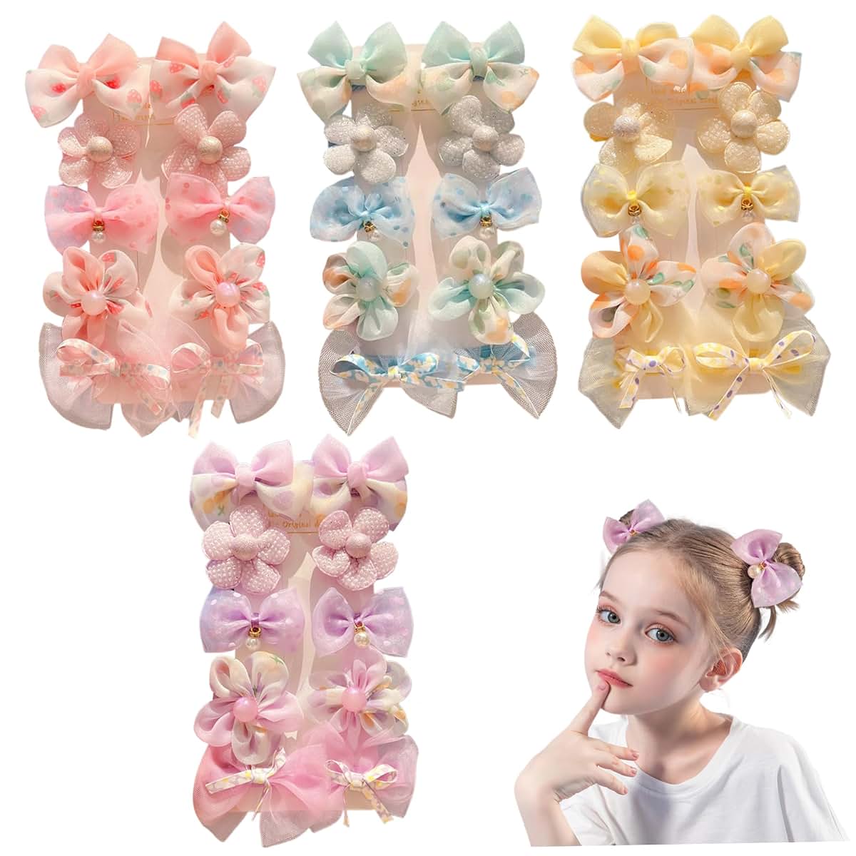AZIDWERYQ Baby Girl Hair Clips - 40 Pcs Pearl Bead Flower Bows in 4 Colors (photo 2)