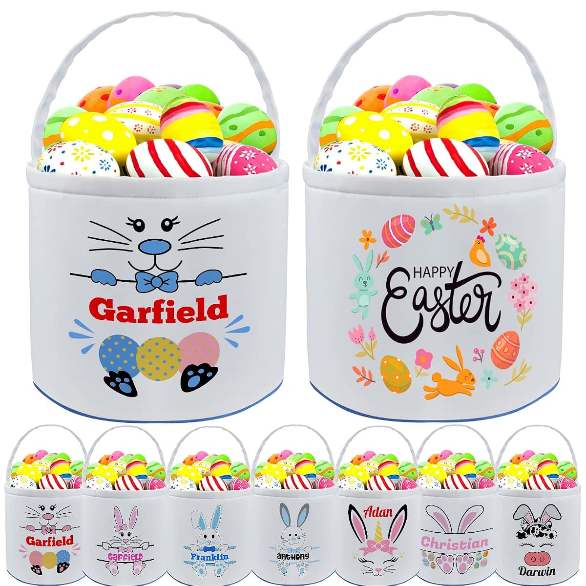 Farmelov Personalized Easter Baskets for Girls Boys Kids with Name Custom Buny Easter Basket Customized Easter Egg Tote