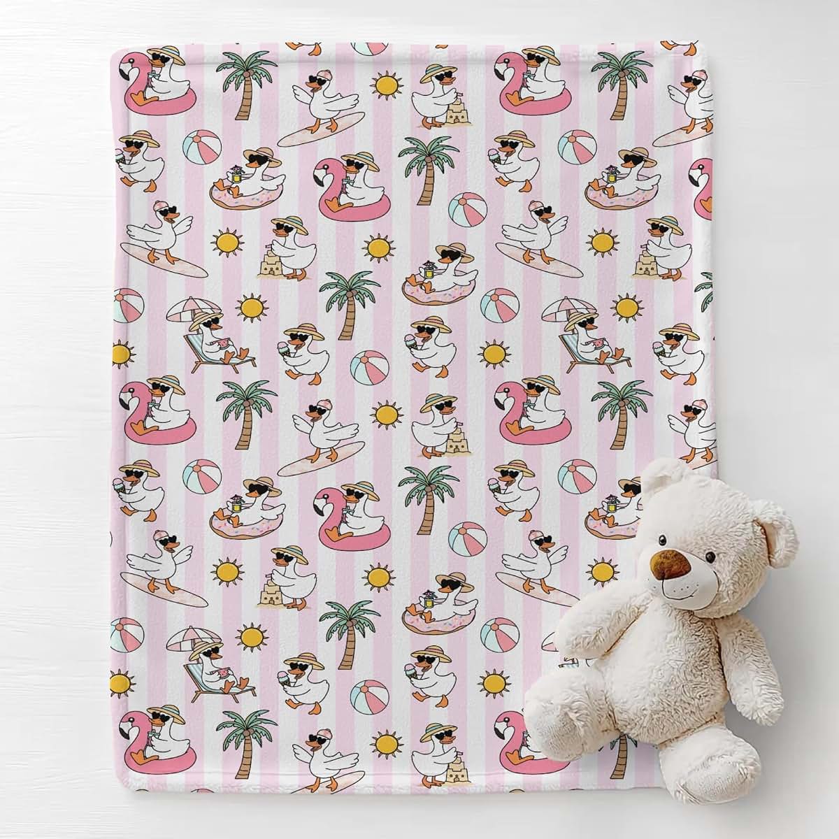 Summer Geese Baby Blanket, Flannel Swaddling Wrap, 30x40 Inches, Soft Lightweight Nursery Blanket