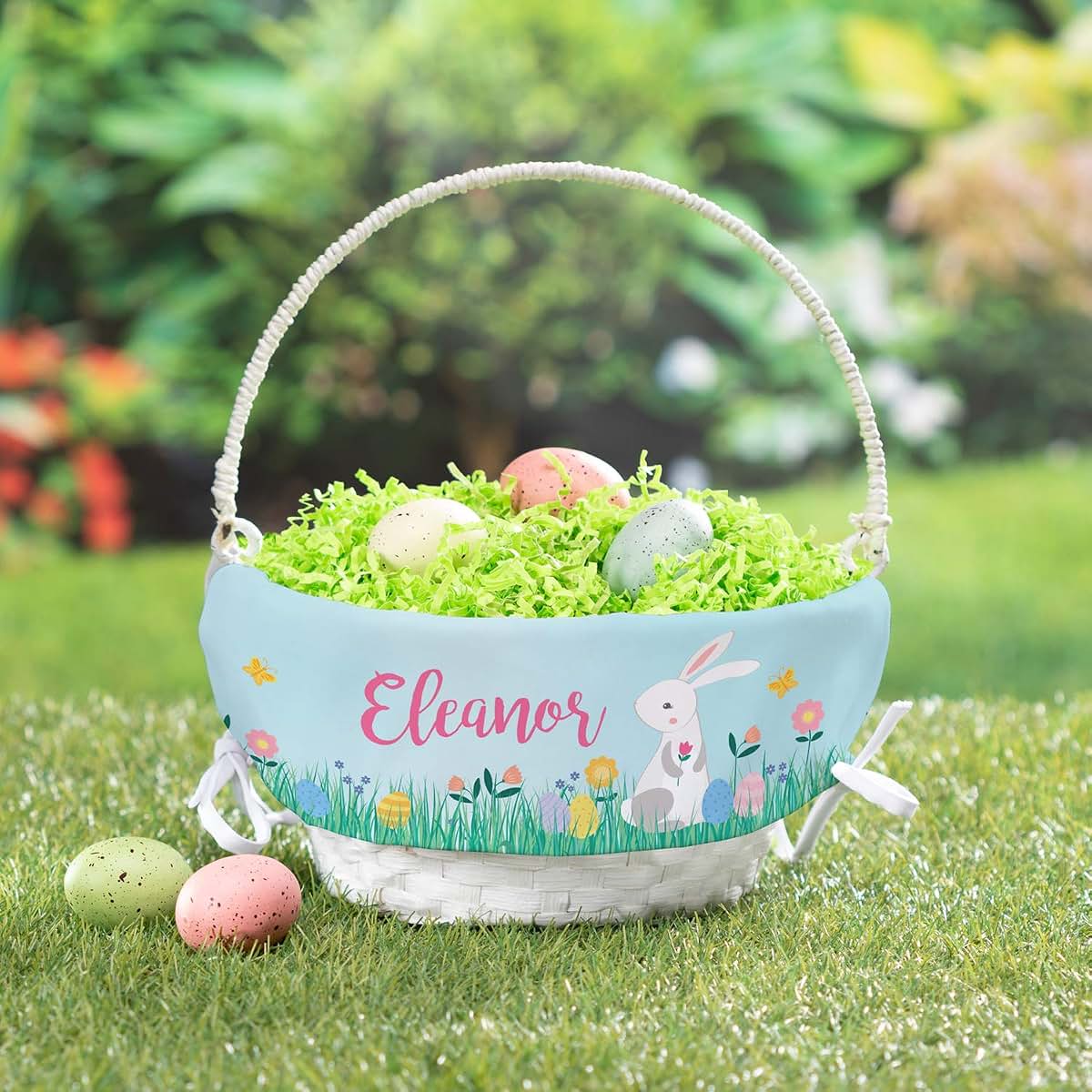 Personalized Planet Personalized Meadow Easter Egg Basket with Handle and Custom Name | Girl Bunny Easter Basket Liners (photo 2)