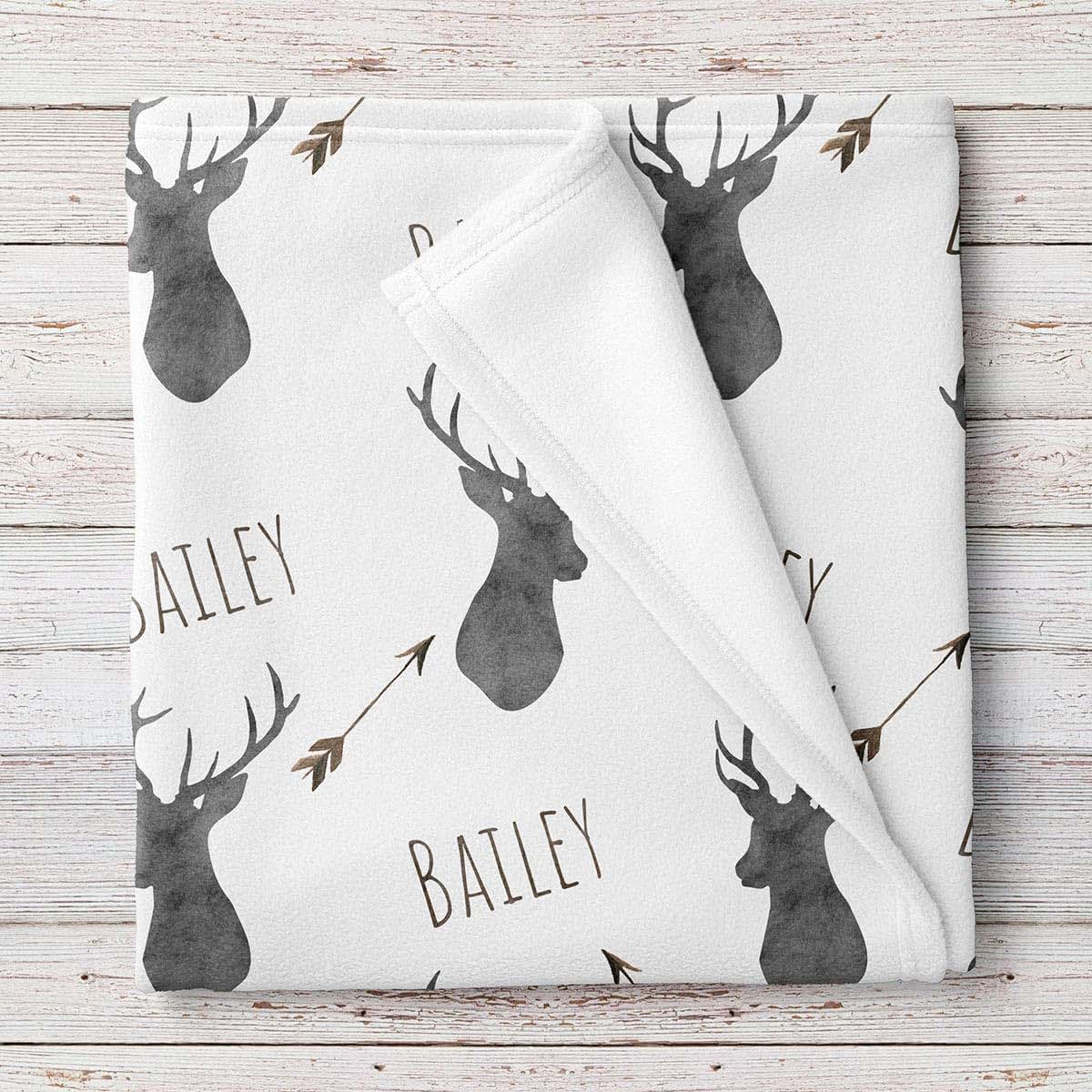Lovable Gift Co Personalized Deer Fleece Baby Boys Blanket, Charcoal and Brown Print (photo 4)