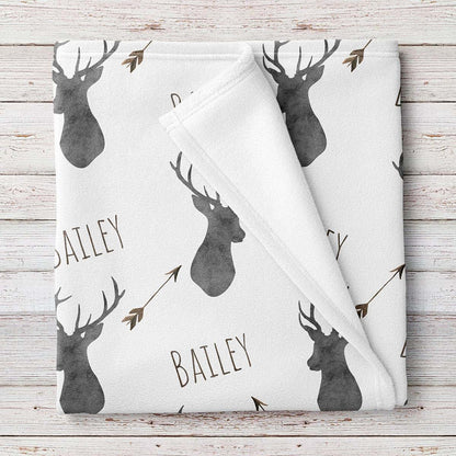 Lovable Gift Co Personalized Deer Fleece Baby Boys Blanket, Charcoal and Brown Print (photo 4)
